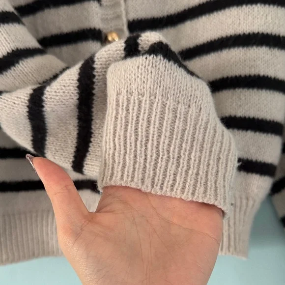 Striped Black and Cream Women's Sweater - Picture 3 of 4